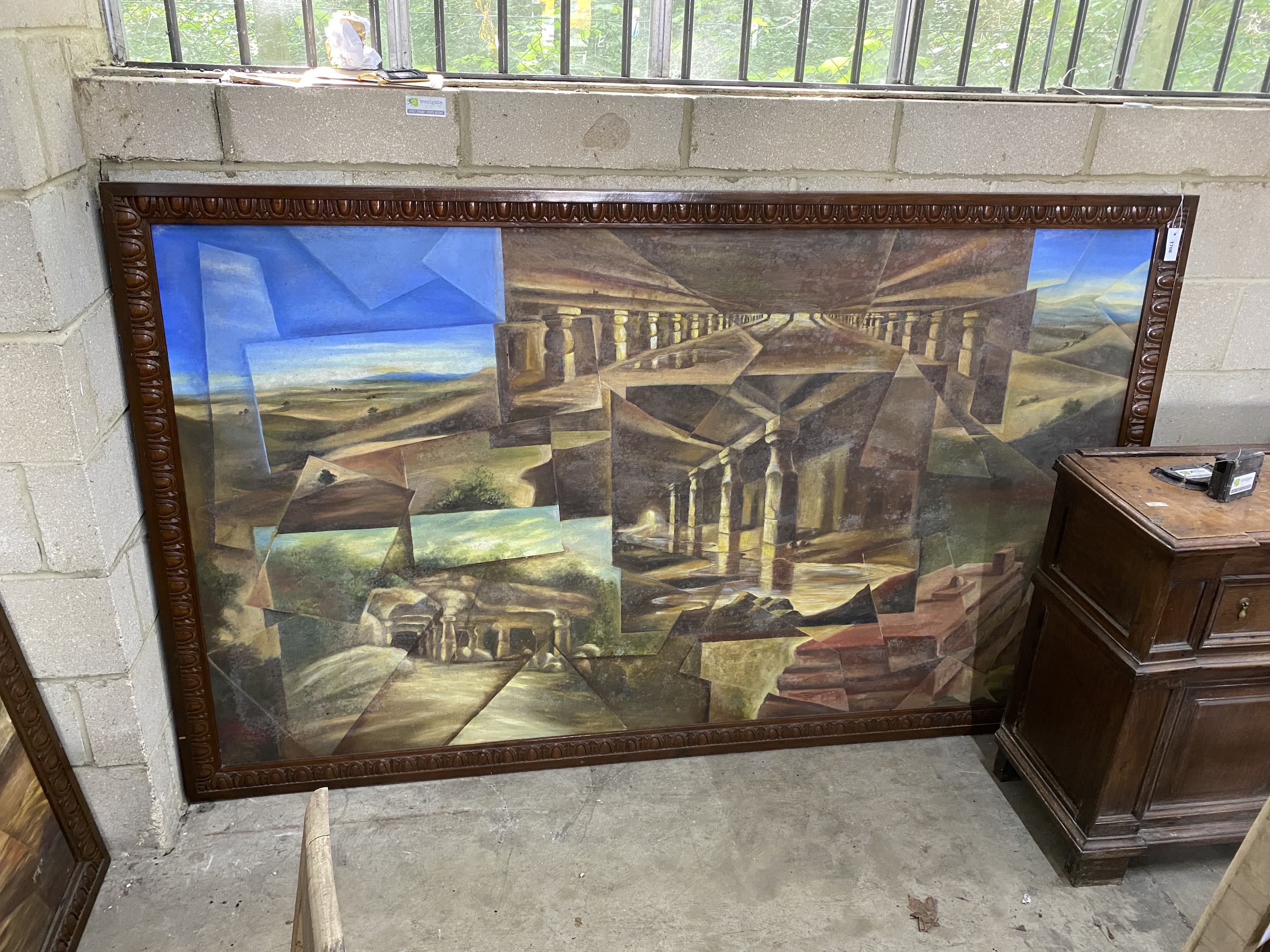 20th century Indian School, oil on canvas, Classical ruins and landscapes, 210 x 119cm